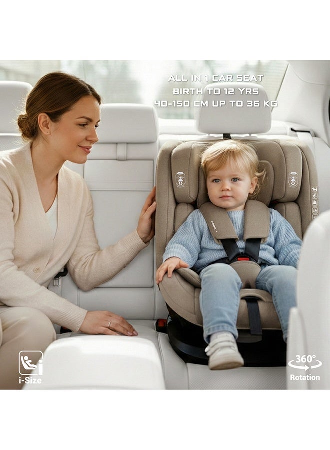 neobreez مقعد سيارة للأطفال Neobreez i-GUARDIA 360° ISOFIX i-Size، مقعد قابل للتحويل للأطفال، ECER129، قابل للإمالة والتعديل، حماية من الصدمات الجانبية، 0-12 سنة، 0-36 كجم، المجموعة 0 +/1/2/5 - بيج - Image 5